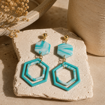 Pendientes Hexagon Geometry Cyan