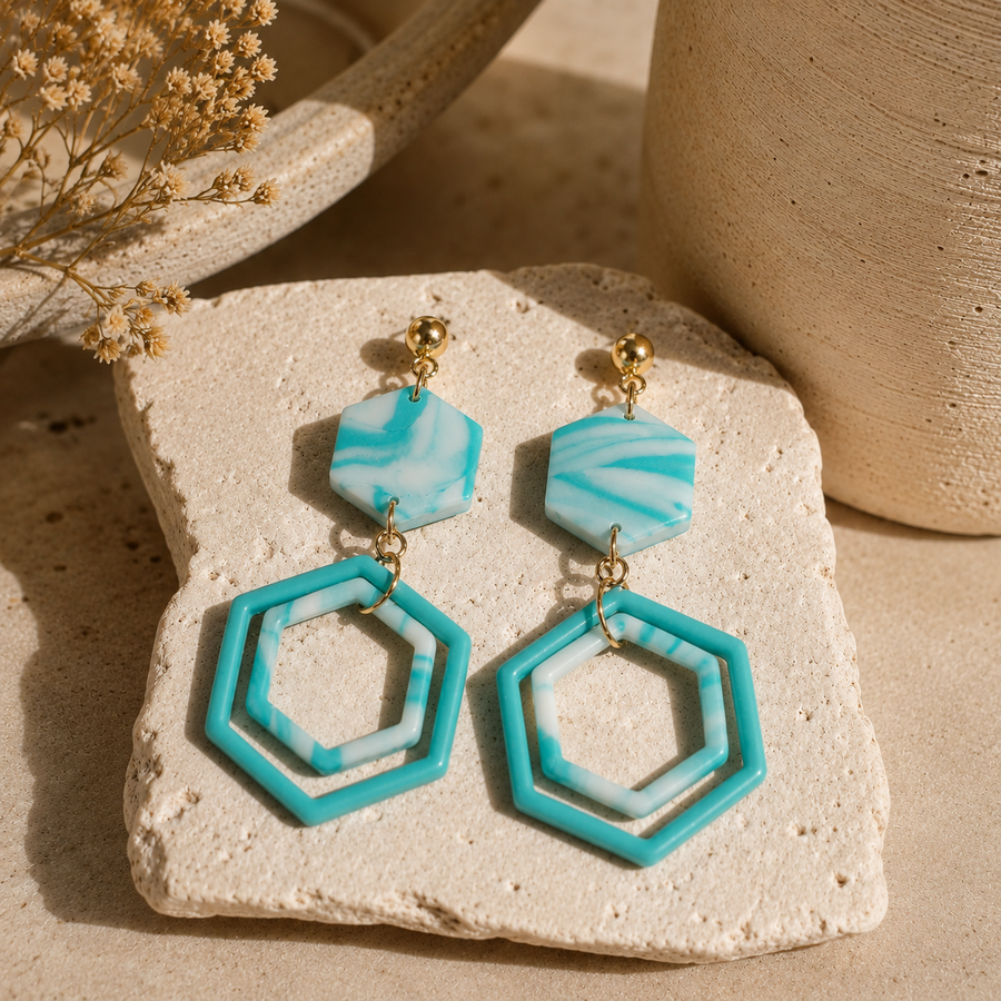 Pendientes Hexagon Geometry Cyan