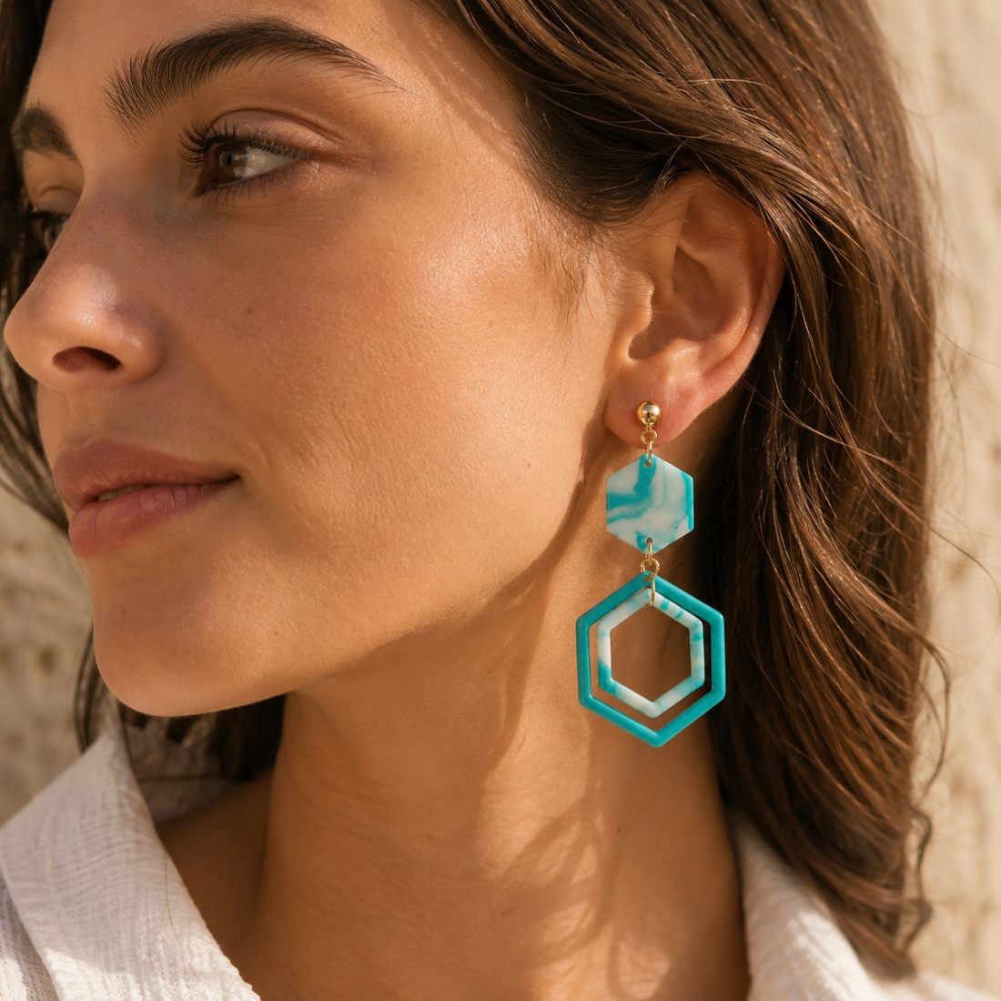Pendientes Hexagon Geometry Cyan