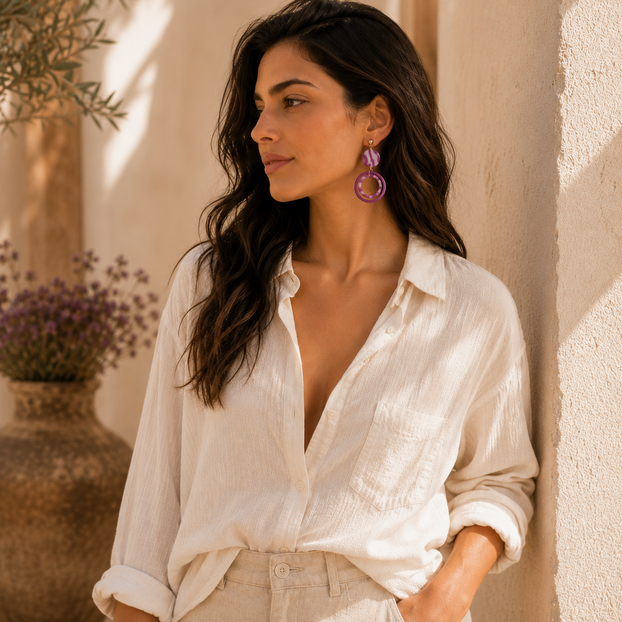 Pendientes Circle Geometry Purple