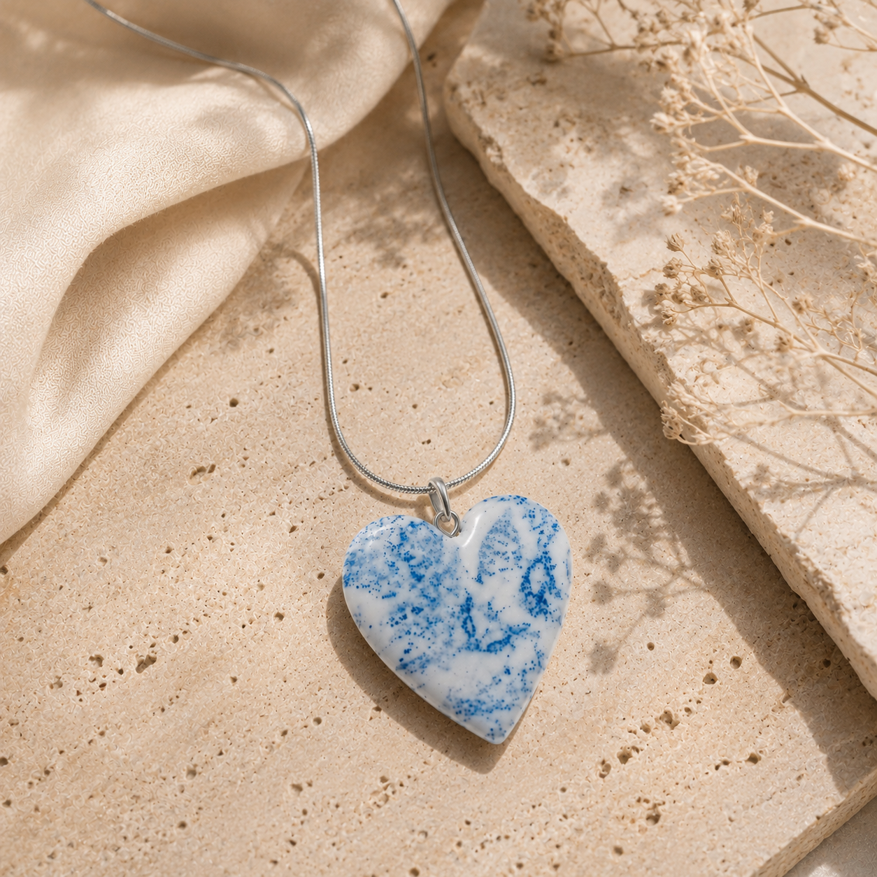 Collar Serenity Heart Blue - Plateado