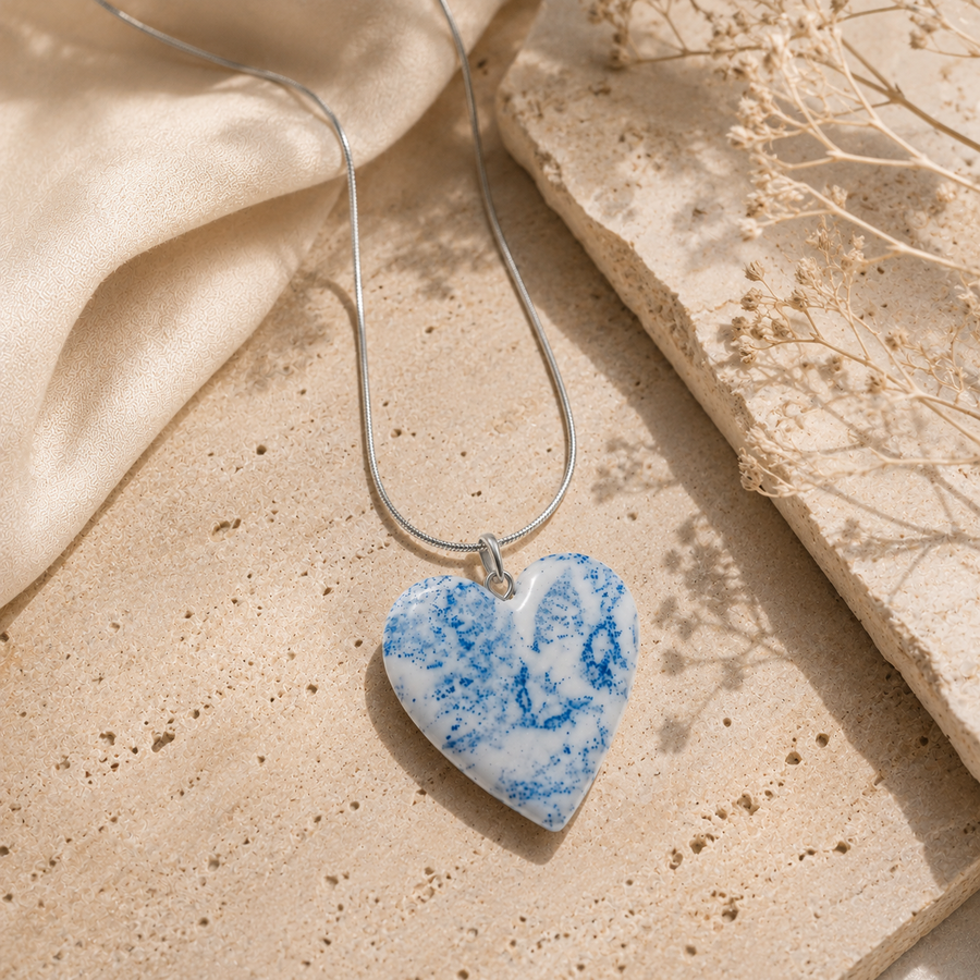 Collar Serenity Heart Blue - Plateado